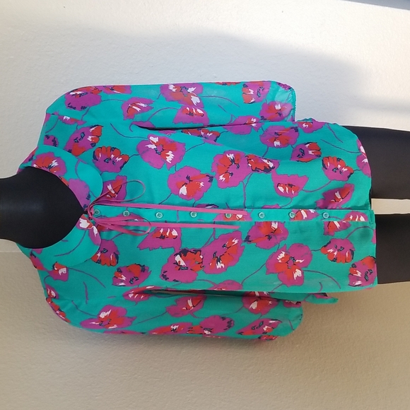 ModCloth Green Purple Semi Sheer Blouse - Picture 1 of 7